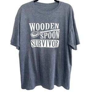 Wooden Spoon Survivor T-Shirt Gray Short Sleeve Graphic Tee Adult Large Humor